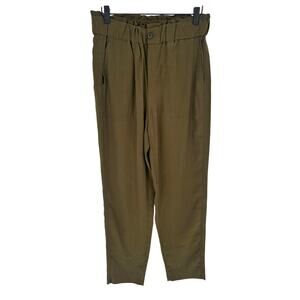 Banana Republic Green High Rise Paperbag Waist Pants Stretch Casual Relaxed M